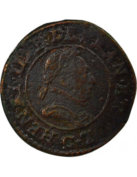 Henri III Type 2 1 double tournois Cuivre 1589 C Saint-Lô