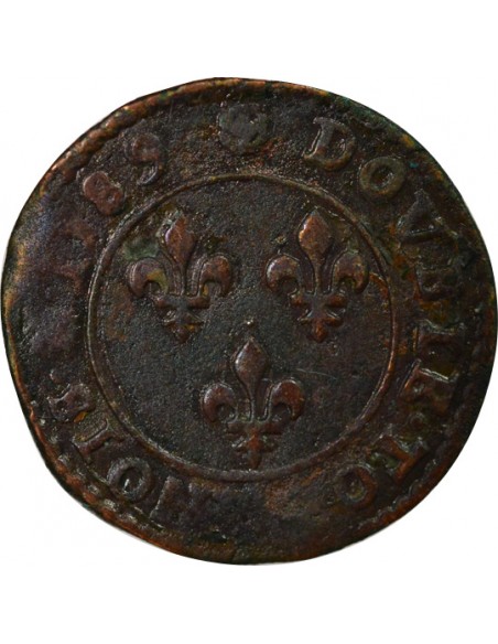 Henri III Type 2 1 double tournois Cuivre 1589 C Saint-Lô