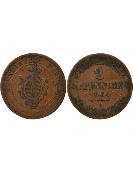Etats Allemands (Saxe) Jean Ier de Saxe 2 pfennige Cuivre 1864 C Dresden (Saxonie)