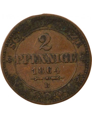 Etats Allemands (Saxe) Jean Ier de Saxe 2 pfennige Cuivre 1864 C Dresden (Saxonie)