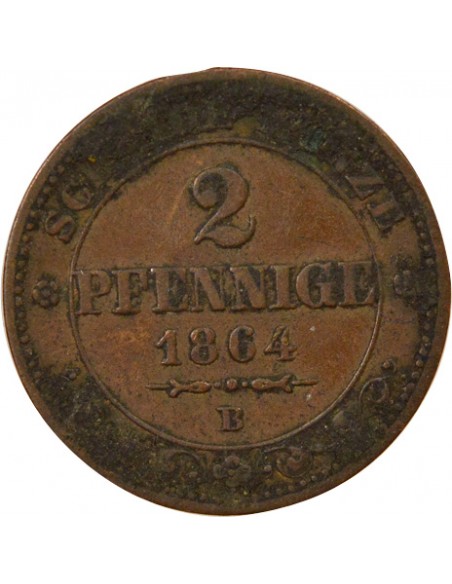 Etats Allemands (Saxe) Jean Ier de Saxe 2 pfennige Cuivre 1864 C Dresden (Saxonie)