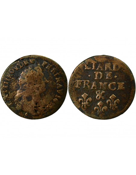 Louis XIV au Buste âgé 1 liard Cuivre 1699 & Aix-en-Provence