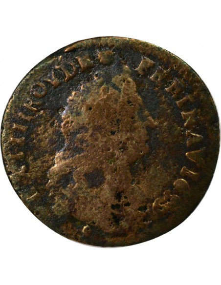 Louis XIV au Buste âgé 1 liard Cuivre 1699 & Aix-en-Provence