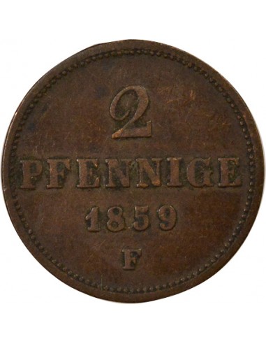 Etats Allemands (Saxe) Jean Ier de Saxe 2 pfennige Cuivre 1859 C Dresden (Saxonie)