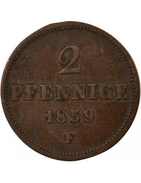Etats Allemands (Saxe) Jean Ier de Saxe 2 pfennige Cuivre 1859 C Dresden (Saxonie)