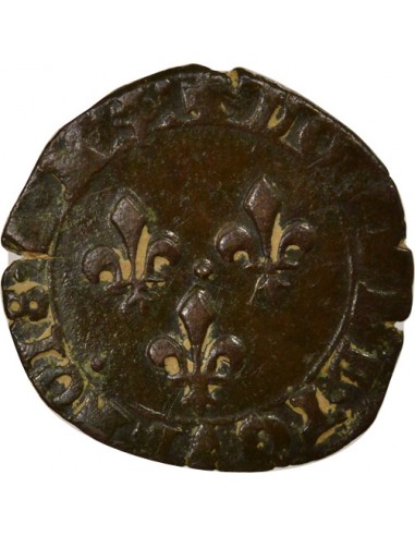 Henri III Type 1 1 double tournois Cuivre 1585 D Lyon