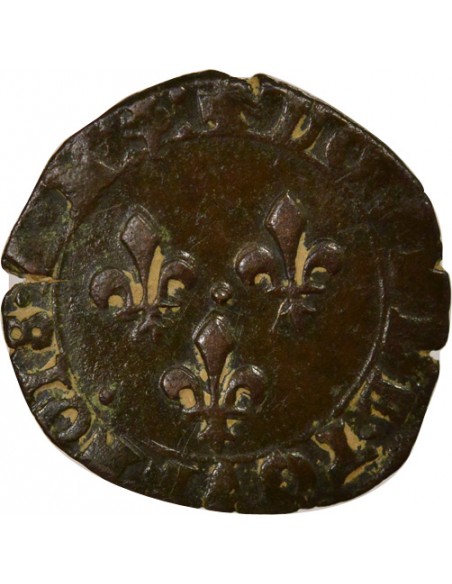 Henri III Type 1 1 double tournois Cuivre 1585 D Lyon