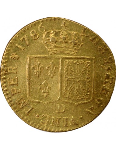 Louis XVI Tête nue 1 louis d'or Or 1786 D Lyon