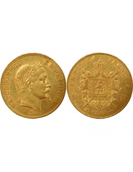 Napoléon III Tête Laurée 100 francs Or 1868 A - Paris