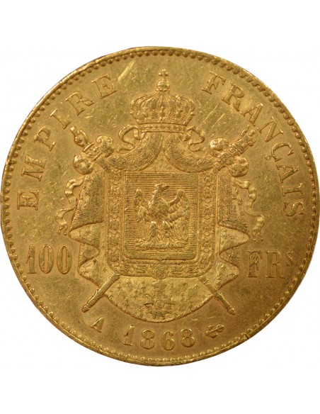Napoléon III Tête Laurée 100 francs Or 1868 A - Paris