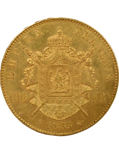 Napoléon III Tête nue 100 francs Or 1855 A - Paris