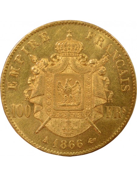 Napoléon III Tête Laurée 100 francs Or 1866 A - Paris