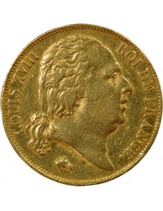Louis XVIII Tête nue 20 francs Or 1817 Q Perpignan 2