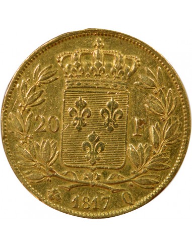 Louis XVIII Tête nue 20 francs Or 1817 Q Perpignan