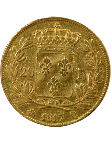 Louis XVIII Tête nue 20 francs Or 1817 Q Perpignan