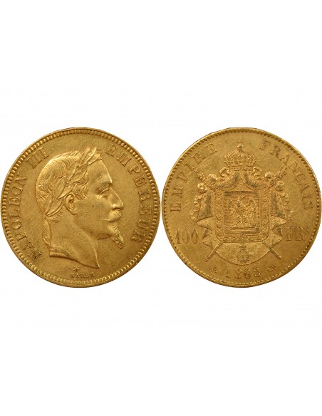 Napoléon III Tête Laurée 100 francs Or 1862 A - Paris
