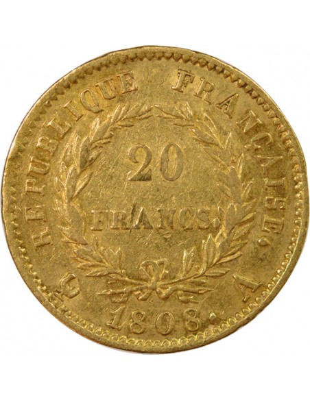 Roi d'Italie République  20 francs Or 1808 A - Paris