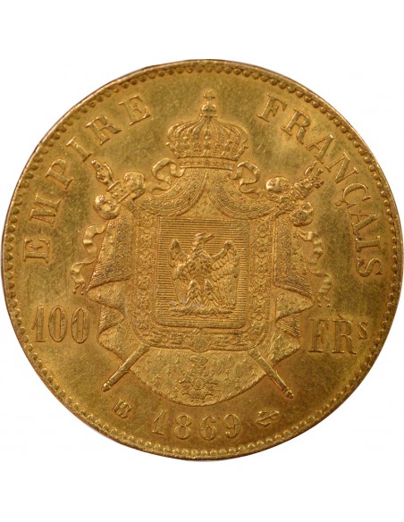 Napoléon III Tête laurée 100 francs Or 1869 BB Strasbourg