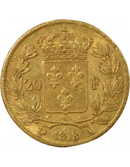 Louis XVIII Tête nue 20 francs Or 1818 A - Paris