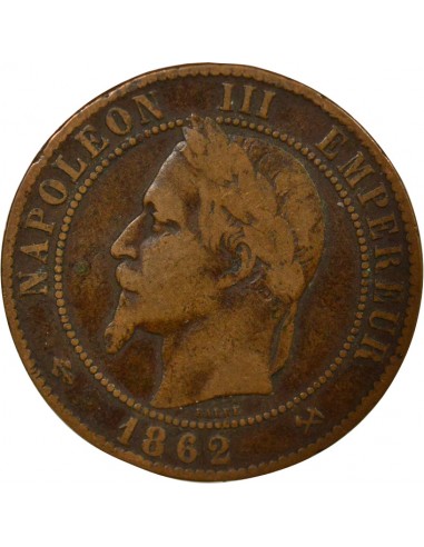 Napoléon III Tête Laurée 10 centimes Bronze 1862 K Bordeaux