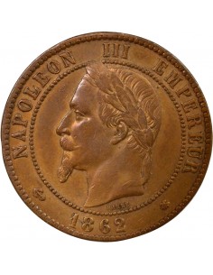 Napoléon III Tête laurée 10 centimes Bronze 1862 A - Paris 2