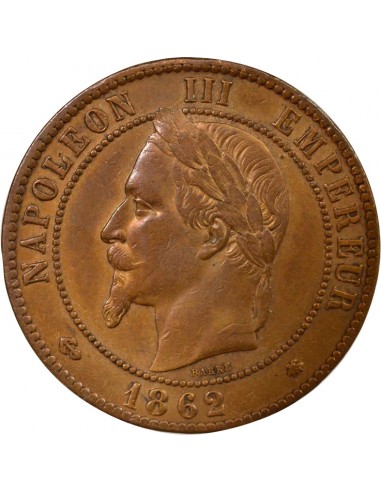 Napoléon III Tête laurée 10 centimes Bronze 1862 A - Paris