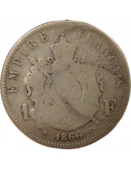 Roi d'Italie Tête laurée 1 franc Argent 1866 A - Paris