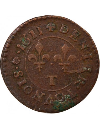 Louis XIII Type 1 1 denier tournois Cuivre 1611 T Nantes