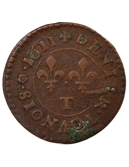 Louis XIII Type 1 1 denier tournois Cuivre 1611 T Nantes