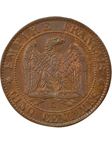 Napoléon III Tête laurée 5 centimes Bronze 1862 K Bordeaux