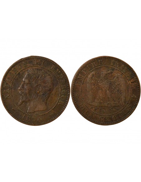 Napoléon III Tête nue 2 centimes Bronze 1854 B Rouen