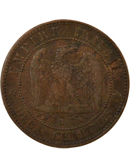 Napoléon III Tête nue 2 centimes Bronze 1854 B Rouen
