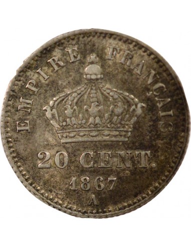 Napoléon III Tête laurée 20 centimes Argent 1867 A - Paris