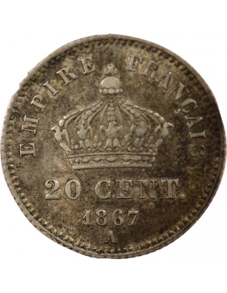 Napoléon III Tête laurée 20 centimes Argent 1867 A - Paris