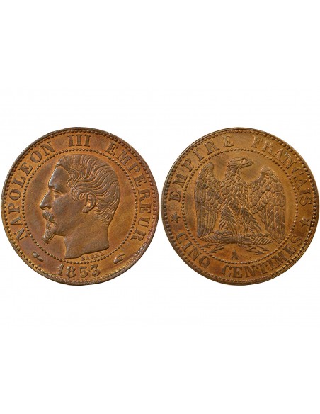 Napoléon III Tête nue 5 centimes Bronze 1853 A - Paris