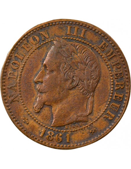 Napoléon III Tête laurée 2 centimes Bronze 1861 K Bordeaux