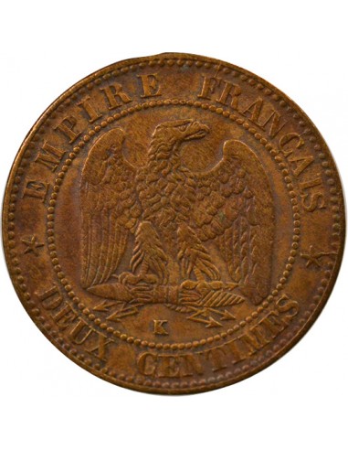 Napoléon III Tête laurée 2 centimes Bronze 1861 K Bordeaux