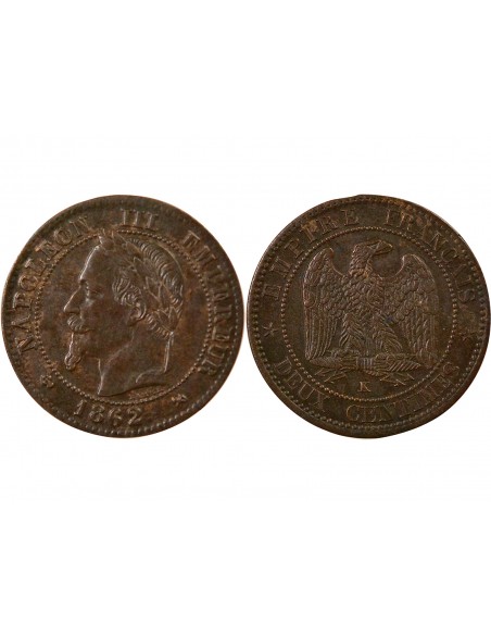 Napoléon III Tête Laurée 2 centimes Bronze 1862 K Bordeaux