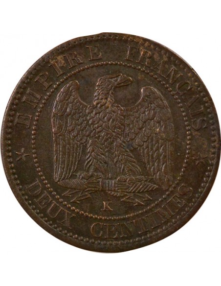 Napoléon III Tête Laurée 2 centimes Bronze 1862 K Bordeaux