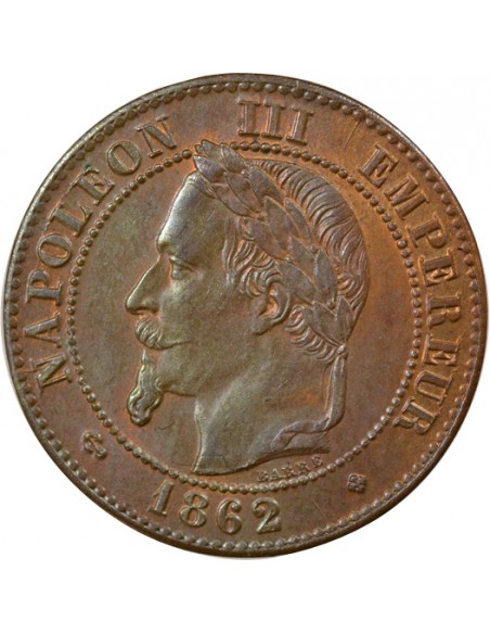 Napoléon III Tête laurée 2 centimes Bronze 1862 BB Strasbourg