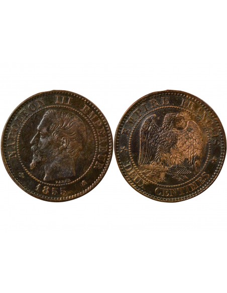 Napoléon III Tête nue 2 centimes Bronze 1855 K Bordeaux
