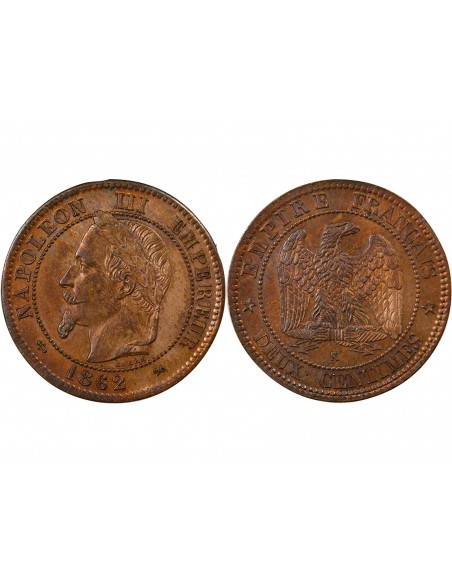 Napoléon III Tête Laurée 2 centimes Bronze 1862 K Bordeaux