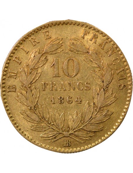 Napoléon III Tête laurée 10 francs Or 1864 BB Strasbourg
