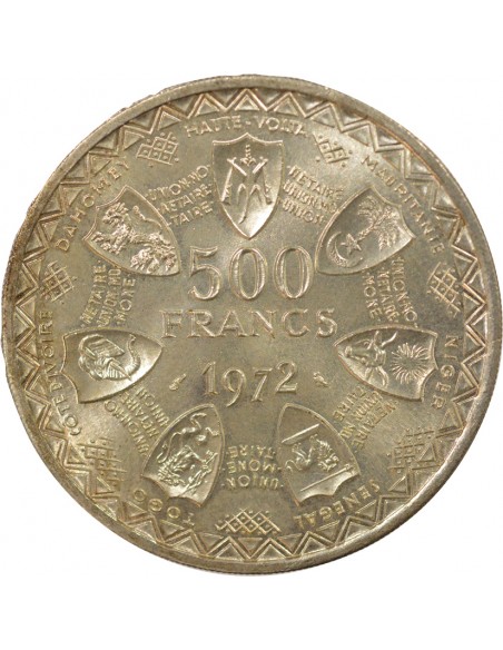 Afrique de l'Ouest Union Monétaire 500 francs Argent 1972 A Paris