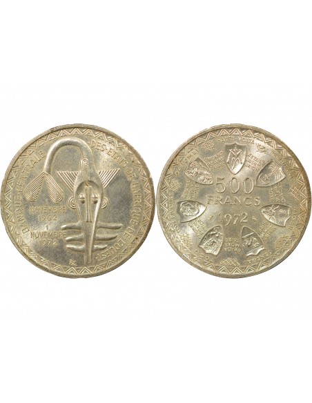 Afrique de l'Ouest  Union Monétaire 500 francs Argent 1972 A Paris