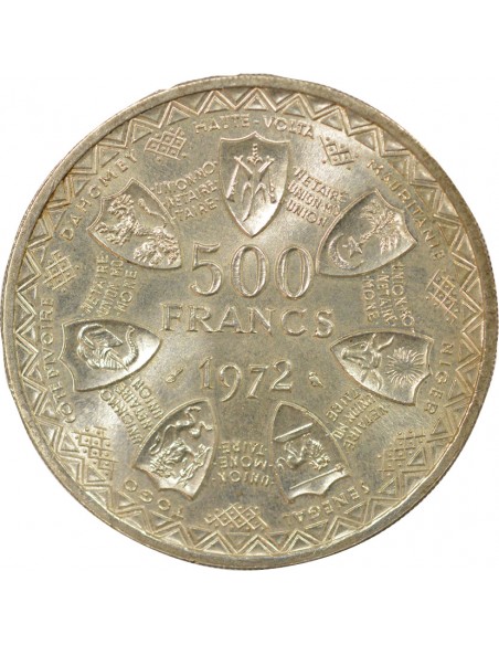 Afrique de l'Ouest  Union Monétaire 500 francs Argent 1972 A Paris