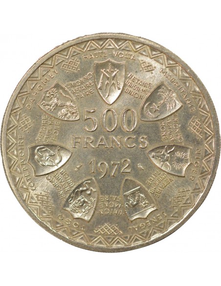 Afrique de l'Ouest Union Monétaire 500 francs Argent 1972 A Paris