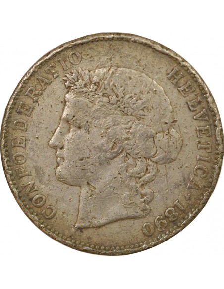 Suisse Tête d'Helvetia 5 francs Argent 1890 Berne