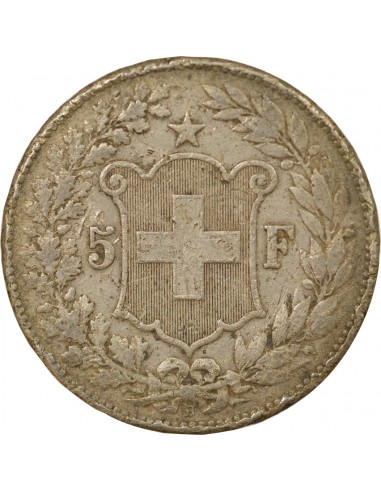 Suisse Tête d'Helvetia 5 francs Argent 1890 Berne