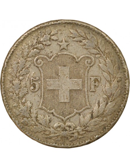 Suisse Tête d'Helvetia 5 francs Argent 1890 Berne